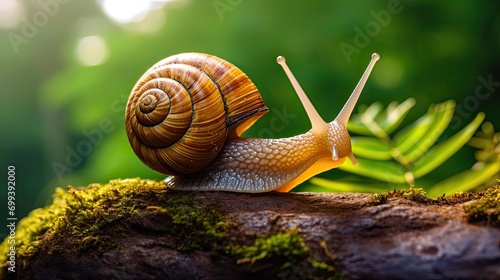 a snail showing the spiral of its © paisorn