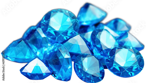 Blue diamonds isolated on transparent background. PNG