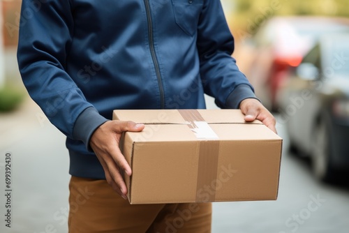 A man holding a box on the street