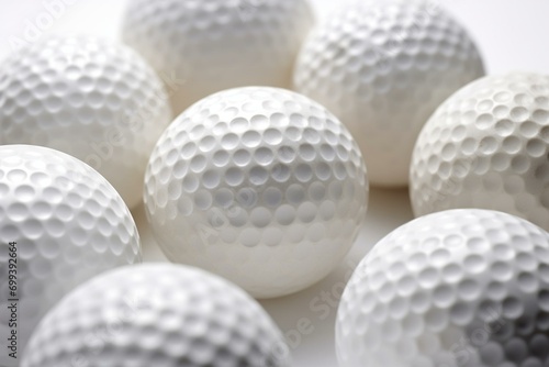Close-up of golf balls on a white background. Generative AI