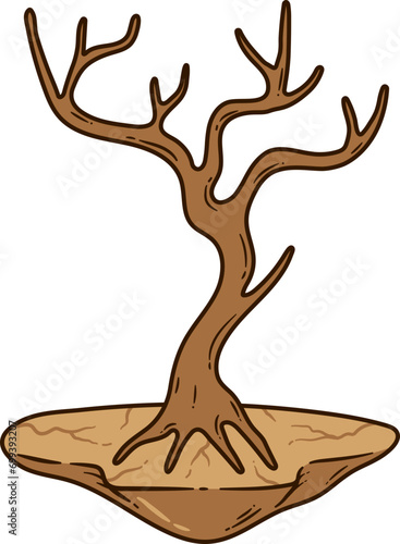 Illustration of Dry Season with Dry Trees in a Barren Land, Prophet Ilyasa Miracle