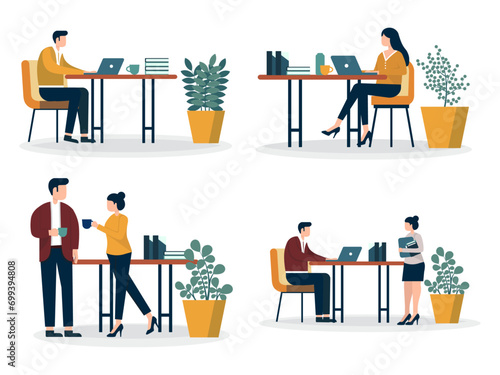 Set of People Working Illustration