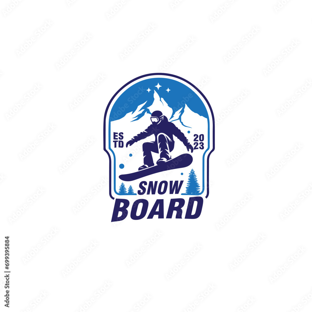 snowboarding vintage badge label emblem logo design vector template