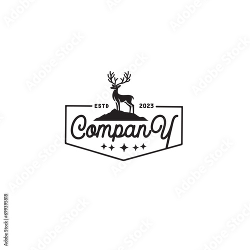 Deer Stood on The Hill vintage silhouette logo design vector template