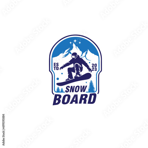 snowboarding vintage badge label emblem logo design vector template