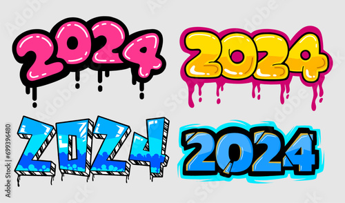 vector numbers 2024 graffiti hand drawn illustration