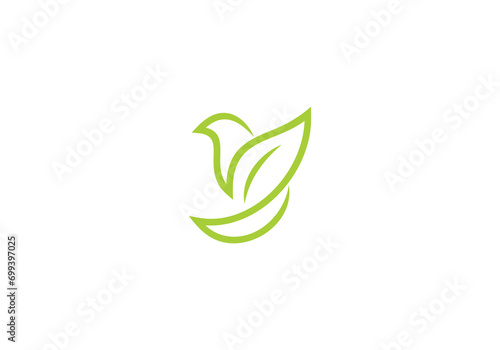 abstract bird with leaf simple logo design template