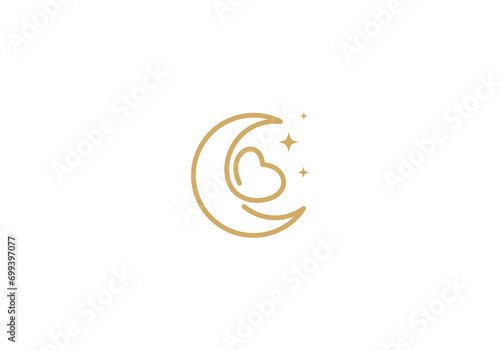 abstract love moon star logo design icon template