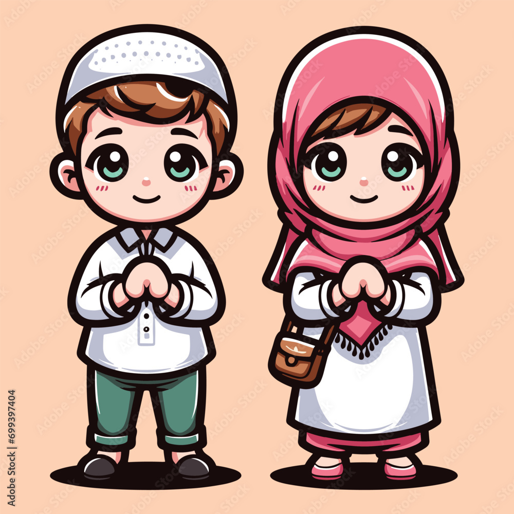Free vector cute Muslim Eid Fitr celebrating greeting Free vector cute Muslim Eid Fitr celebrating greeting