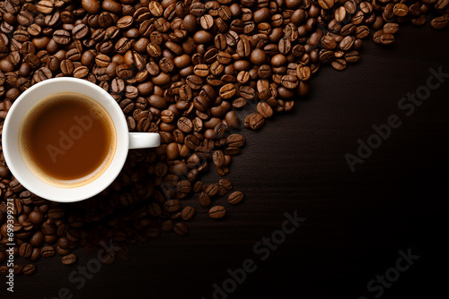 Generative AI Image of Coffee Drink in Cup with Beans on Wooden Background