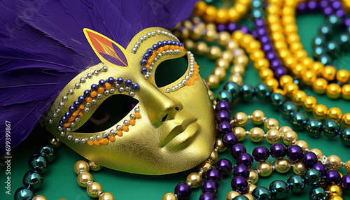Masked celebration, Mardi Gras elegance in gold generated by AI