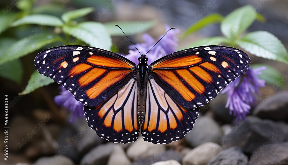 Vibrant butterfly wing showcases nature elegance and beauty generated by AI Vibrant butterfly wing showcases nature elegance and beauty generated by AI