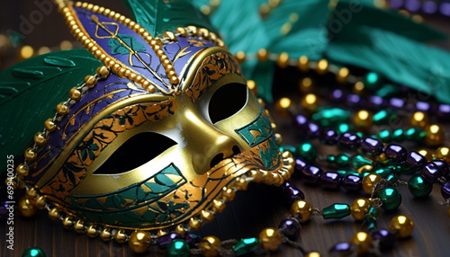 Mardi Gras mask shines with vibrant purple elegance generated by AI