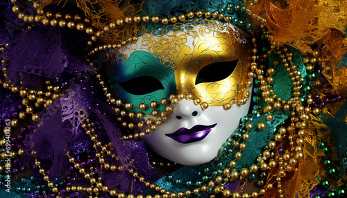 Mardi Gras mask shines with elegance and mystery generated by AI