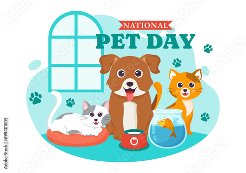 National Pet Day Vector Illustration on April 11 with Cute Pets of Cats and Dogs for Celebrate your Animal Companion in Flat Cartoon Background