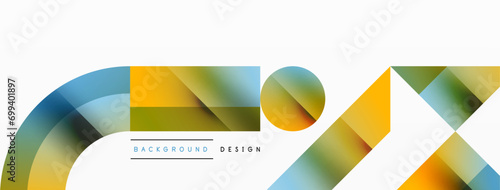 Geometric background with squares, triangles, circles. Shapes harmoniously interact, creating visually striking design for digital designs, presentations, website banners, social media posts