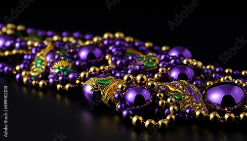 Shiny gold jewelry, decoration, purple gemstone necklace generated by AI