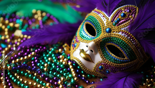 Mardi Gras costume, mask disguise, vibrant celebration generated by AI photo