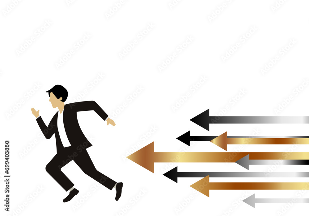 Businessman running after arrow, business race vector illustration Businessman running after arrow, business race vector illustration
