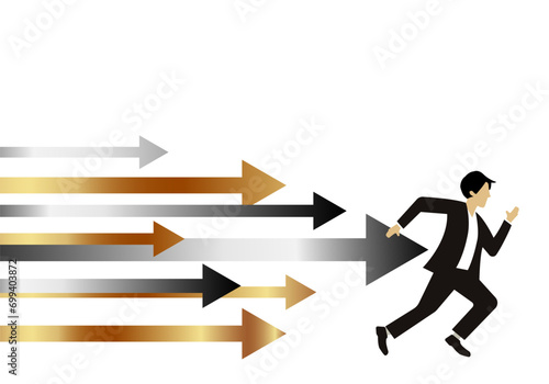 Businessman running after arrow, business race vector illustration