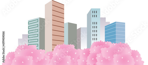 満開のさくらのオフィス街
