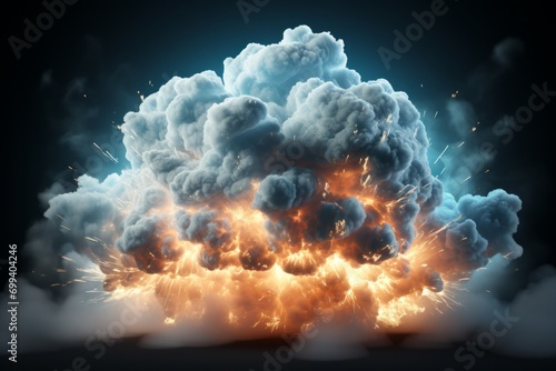 Mischievous Cloud with Lightning Bolts, on an isolated Stormy Gray background, Generative AI