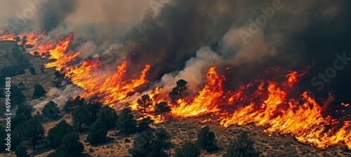 Forest burning wildfire. Generative AI technology.