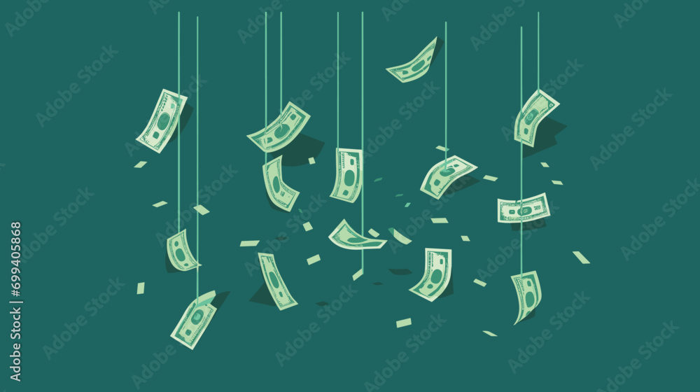  Dollar Rain - A playful illustration of dollars falling like raindrops, symbolizing financial abundance and opportunities.  - obrazy, fototapety, plakaty 