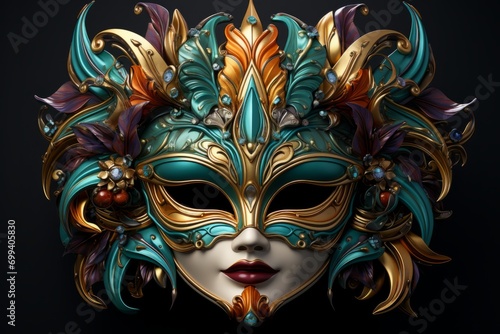 Colorful Mardi Gras Mask, on an isolated Purple, Green, and Gold background, Generative AI