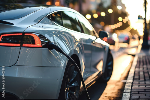 Electric car charging, Electric cars. Generative AI. © visoot