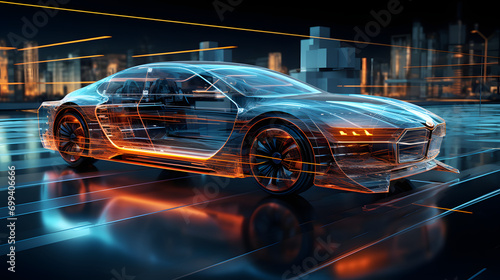a blueprint concept autonomous car in motion  © Yi_Studio