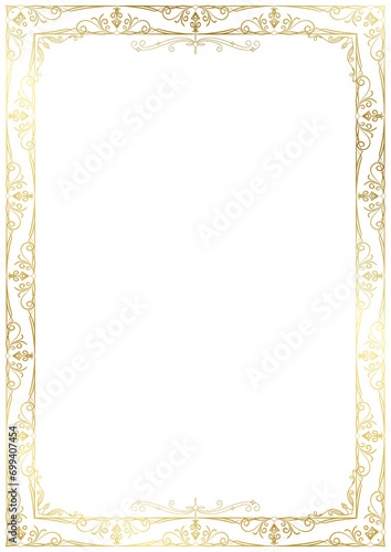 vintage gold border. Border frame with royalty ornaments on white background.