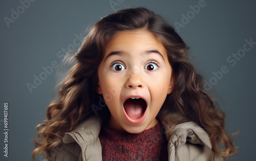 cute little girl shocked on isolated background photo