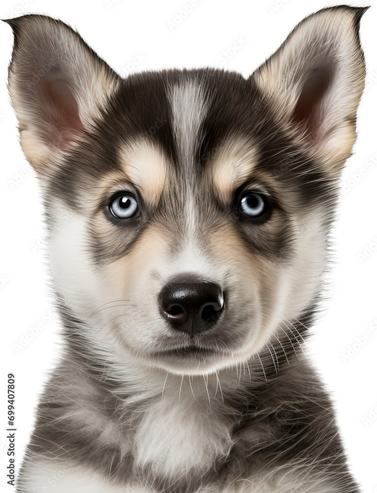 Baby Siberian Husky isolated on transparent background. PNG