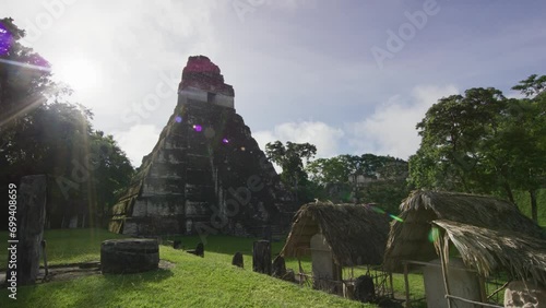 Cinematic shot of Ancient temples and ruins of Tikal National Park, Guatemala