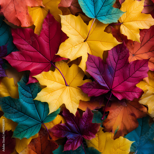 A close-up of colorful autumn leaves.