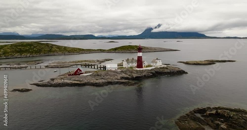 Tranoy Lighthouse In Hamaroy Municipality, Nordland County, Norway. Aerial Drone Shot photo