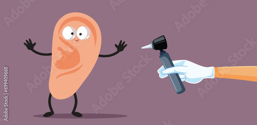 
Otolaryngologist Checking ear with Special Equipment Vector Illustration
Doctor consulting a hear organ for medical diagnosis 
