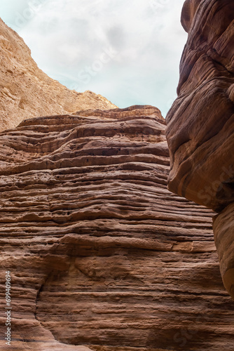 Bizarre  patterns of high mountains along the Wadi Numeira hiking trail in Jordan photo