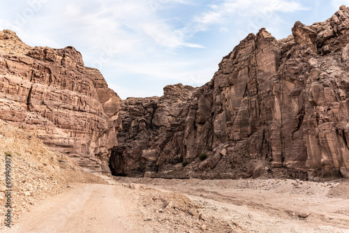 Entrance  to the Wadi Numeira Gorge hiking trail in Jordan photo