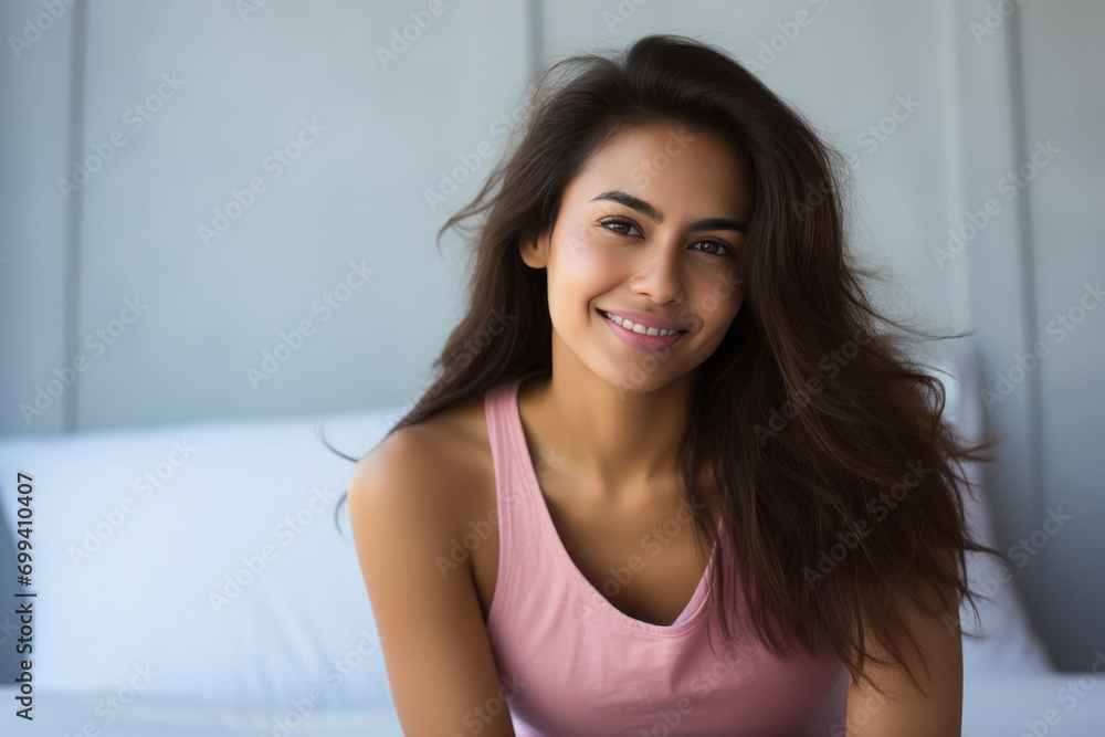 young indian woman relaxing on bed at home young indian woman relaxing on bed at home
