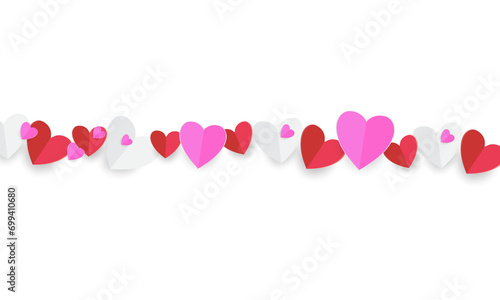 Red heart, pink and white paper cut flying frame to design for Valentine's Day design, Heart Shape of Vector illustration