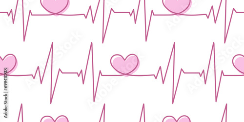 Continuous line cardiogram drawing of hearts seamless pattern.  Cute hand drawn hearts seamless pattern great for Valentine's Day, Mother's Day, textiles, wallpapers, banners, wrapping paper