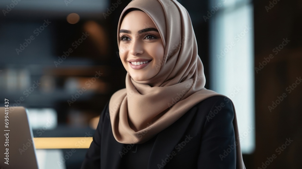 Arabic Female Receptionist Occupation Career Good Looking Background Generative AI
