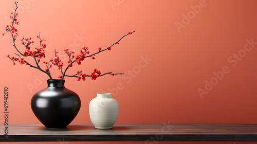  vase and flowers in the style of modern chinese minimalist home decor background
