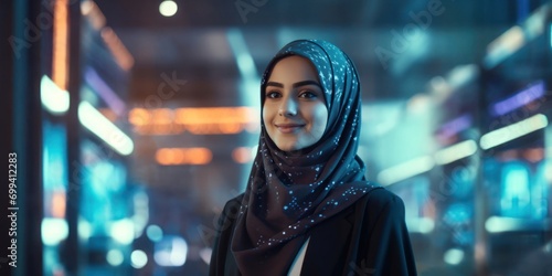 Arabic Woman Software Developer Occupation Employment Beautiful Backdrop Generative AI © Johnathan