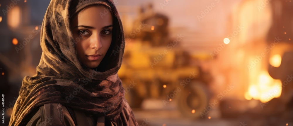 Arabic Woman Soldier Employee Employment Beautiful Backdrop Generative AI