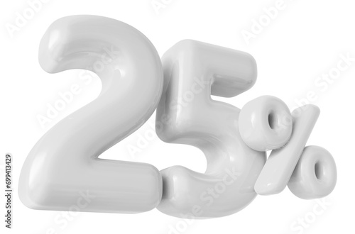 25 percentage off sale discount number white 3d render