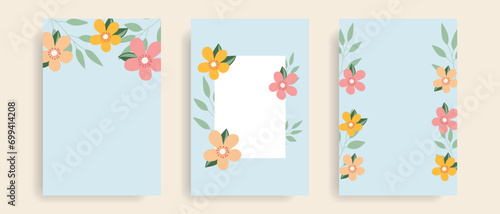 Set of artistic floral patterns with border. Frames with flowers.