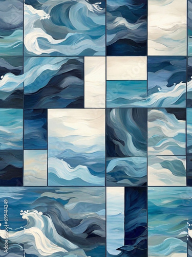 Abstract art, hand-drawn with a dry brush, mimics oil painting seems like only one sea wave.